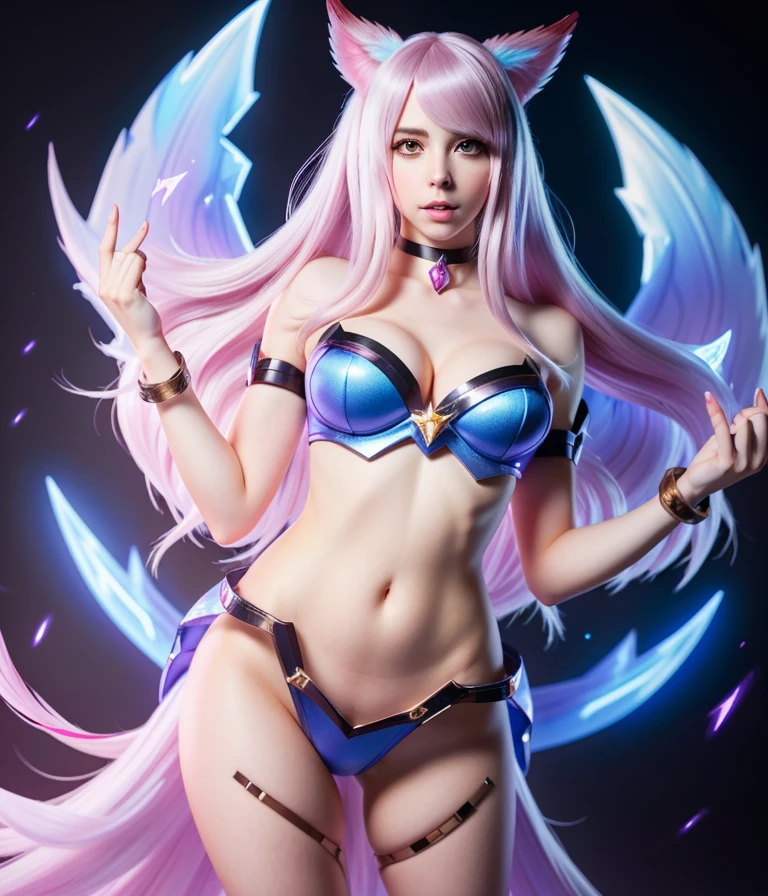 solo full body shot portrait photo of [Alison Wonderland|Alison Brie] as [[TaylorSwift2|SydneySweeney]] as a real life version of (Ahri from League of Legends <lora:kdaPOPSTARAHRI_v1:0.3>:1.28)
dark fantasy background, charming smirking
by Yohann Schepacz and Peter Mohrbacher ultra realistic highly detailed intricate photorealistic analog style photograph sharp focus on eyes, cinematic lighting