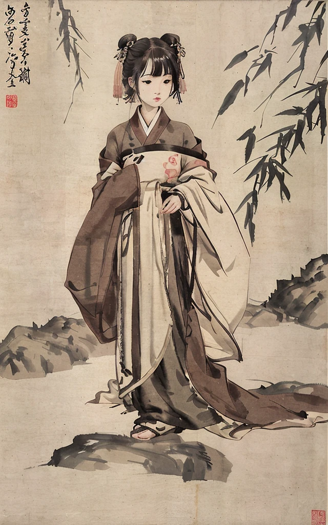 shukezouma, negative space, , shuimobysim , <lora:shukezouma_v1_1:0.8>, portrait of a woman standing , willow branches, (masterpiece, best quality:1.2), traditional chinese ink painting, <lora:shuimobysimV3:0.7>, modelshoot style, peaceful, (smile), looking at viewer, wearing long hanfu, hanfu, song, willow tree in background, wuchangshuo,
