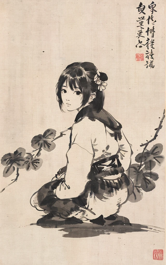 shukezouma, negative space, , shuimobysim , <lora:shukezouma_v1_1:0.8>,a brid sit on branch, traditional chinese ink painting, <lora:shuimobysimV3:0.7>,