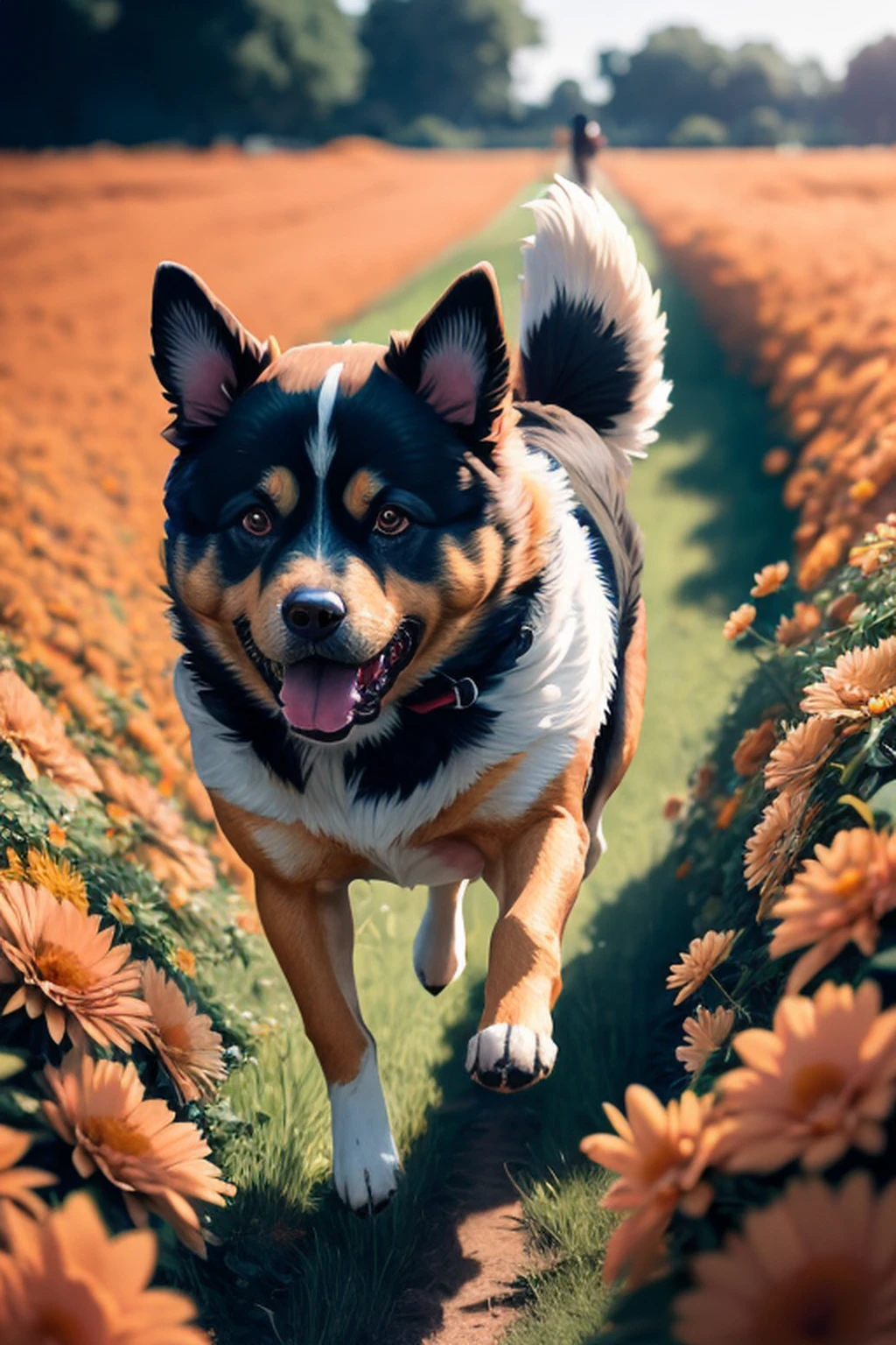 (((anime dog running through a field of flowers))), photorealistic, photo, masterpiece, realistic, realism, photorealism, high contrast, photorealistic digital art trending on Artstation 8k HD high definition detailed realistic, detailed, skin texture, hyper detailed, realistic skin texture, armature, best quality, ultra high res, (photorealistic:1.4),, high resolution, detailed, raw photo, sharp re, by lee jeffries nikon d850 film stock photograph 4 kodak portra 400 camera f1.6 lens rich colors hyper realistic lifelike texture dramatic lighting unrealengine trending on artstation cinestill 800,