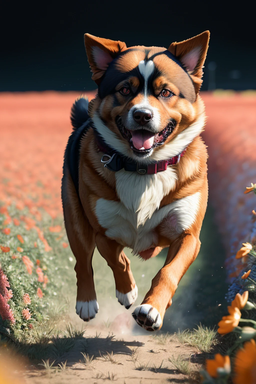 (((anime dog running through a field of flowers))), photorealistic, photo, masterpiece, realistic, realism, photorealism, high contrast, photorealistic digital art trending on Artstation 8k HD high definition detailed realistic, detailed, skin texture, hyper detailed, realistic skin texture, armature, best quality, ultra high res, (photorealistic:1.4),, high resolution, detailed, raw photo, sharp re, by lee jeffries nikon d850 film stock photograph 4 kodak portra 400 camera f1.6 lens rich colors hyper realistic lifelike texture dramatic lighting unrealengine trending on artstation cinestill 800,