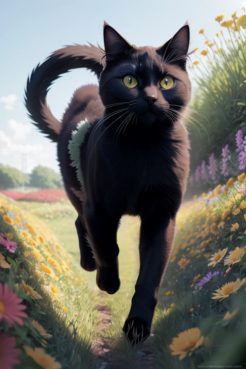 (((anime cat running through a field of flowers))),, best quality, ultra high res, (photorealistic:1.4),, high resolution, detailed, raw photo, sharp re, by lee jeffries nikon d850 film stock photograph 4 kodak portra 400 camera f1.6 lens rich colors hyper realistic lifelike texture dramatic lighting unrealengine trending on artstation cinestill 800,, photorealistic, photo, masterpiece, realistic, realism, photorealism, high contrast, photorealistic digital art trending on Artstation 8k HD high definition detailed realistic, detailed, skin texture, hyper detailed, realistic skin texture, armature