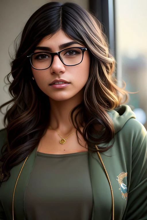 portrait photo of beautiful woman wearing hoodie, high cut tshirt, white t shirt, covering clothes, modest, breast covered, glasses, portrait, tan skin, modelshoot style, cozy living room, (extremely detailed CG unity 8k wallpaper), photo of the most beautiful artwork in the world, professional majestic oil painting by Ed Blinkey, Atey Ghailan, Studio Ghibli, by Jeremy Mann, Greg Manchess, Antonio Moro, trending on ArtStation, trending on CGSociety, Intricate, High Detail, Sharp focus, dramatic, photorealistic painting art by midjourney and greg rutkowski, (glamour), (looking at viewer), (detailed pupils:1.3)