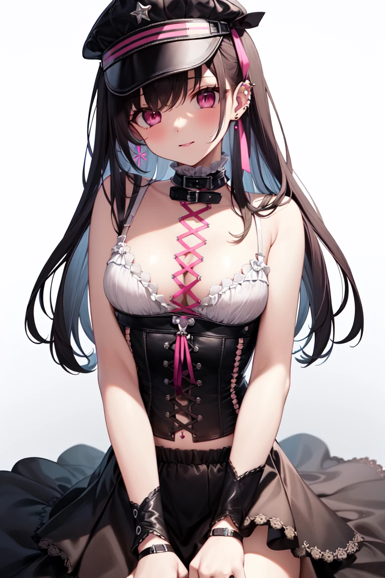 masterpiece, best_quality, 1girl, solo, pink corset piercing
