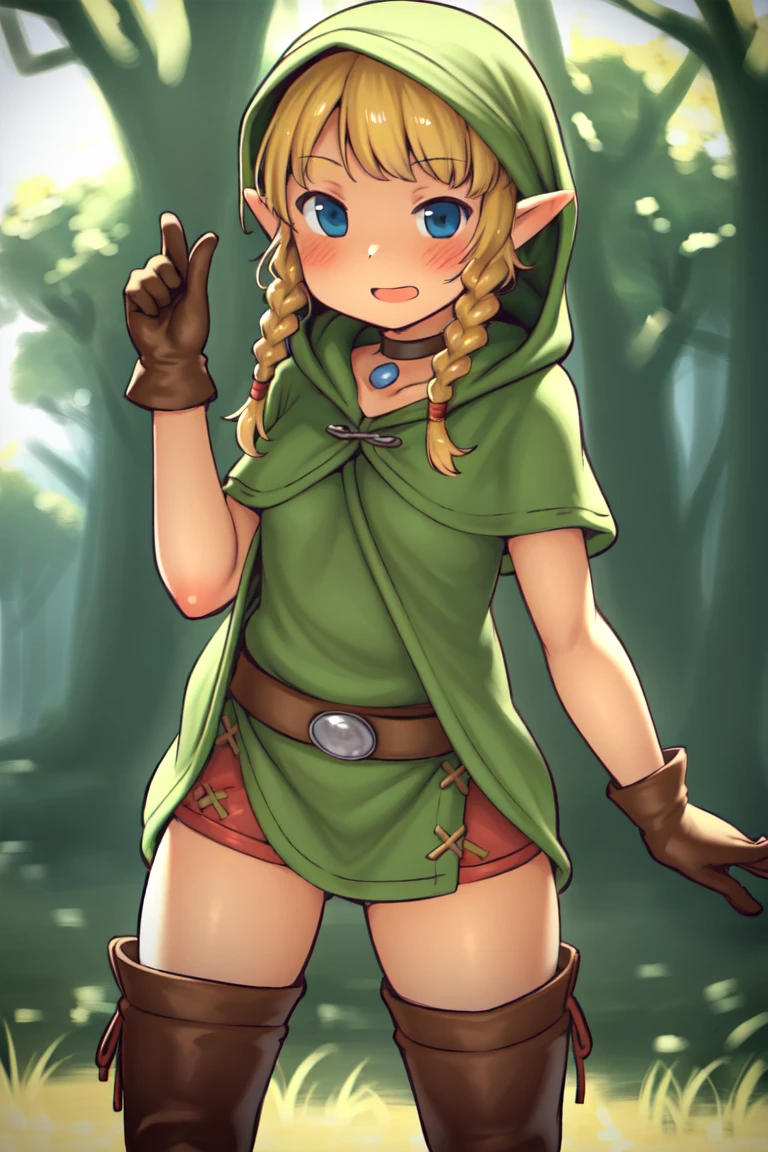 masterpiece, best_quality, 1girl, solo, linkle, nintendo, the legend of zelda, braid, twin braids, choker, thigh boots, zettai ryouiki, aaaa \(quad-a\),