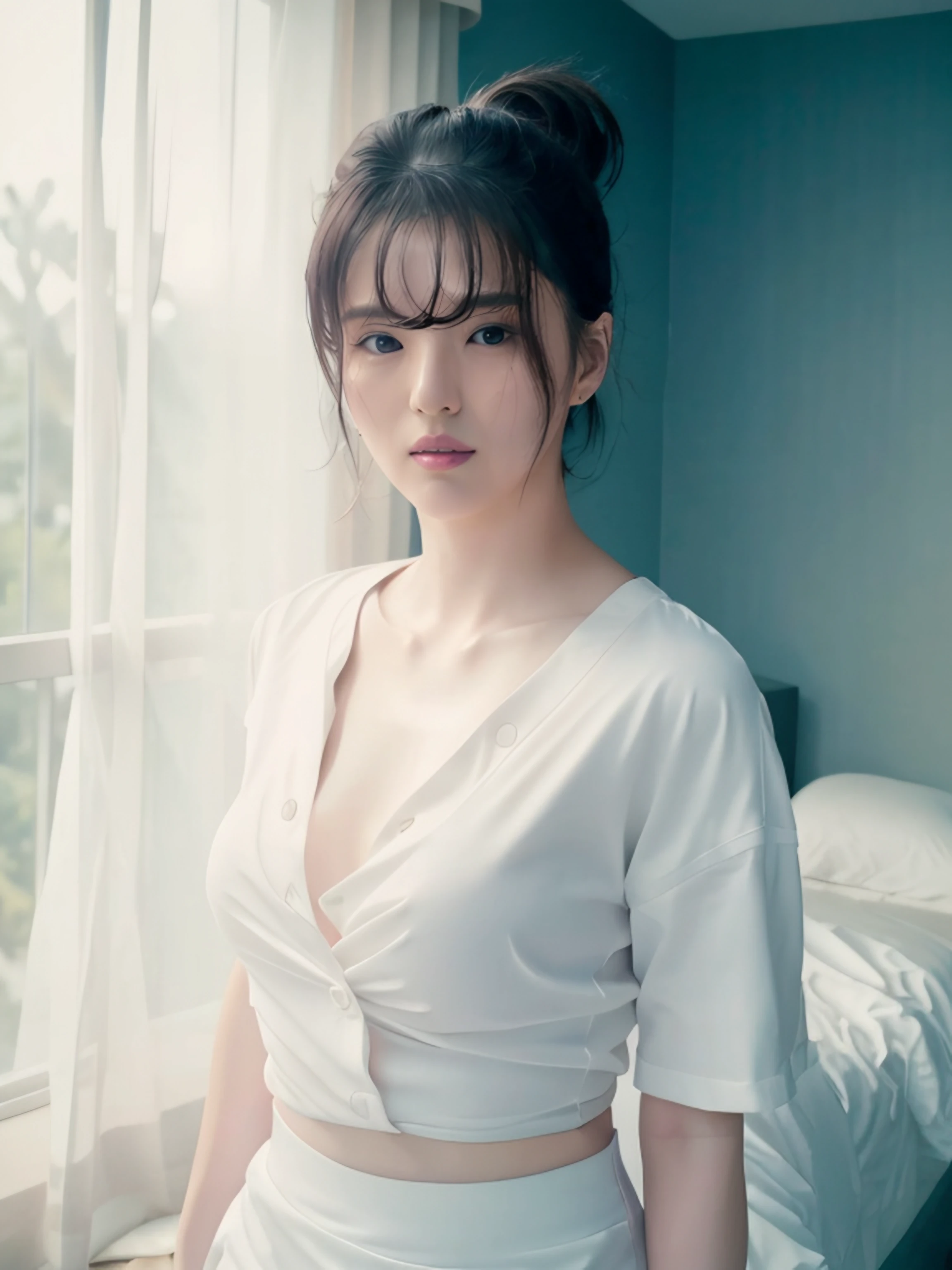 hansohee in white shirt, hair_bangs, hair tied up, wet, nipple, sexy pose
, hyper realistic lifelike texture dramatic lighting unrealengine trending on artstation,award winning photo,nikon RAW photo,8 k,Fujifilm XT3,masterpiece, best quality, realistic, photorealistic,ultra detailed,extremely detailed face, half body
<lora:hansohee-sd1.5-newcaption-50step-000001:0.8>