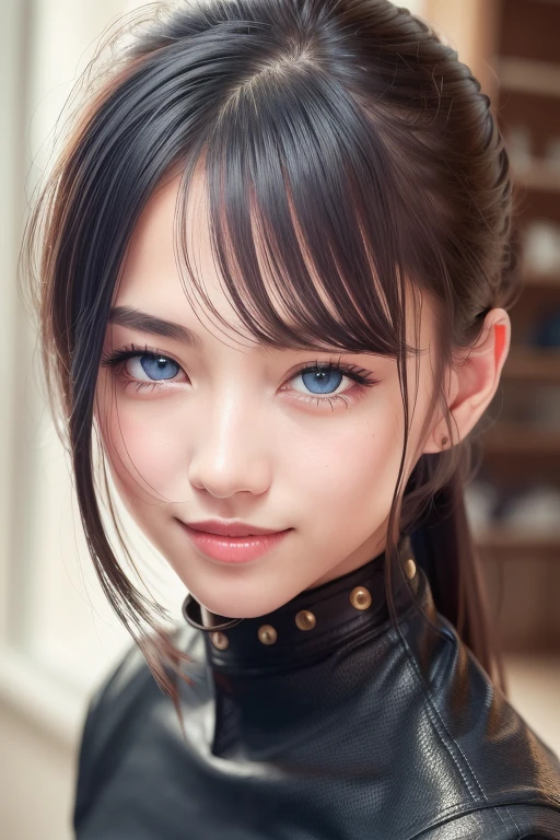 (RAW photo:1.2),(photorealistic:1.4),(masterpiece:1.3),(best quality:1.4),ultra high res,
solo focus,dreamlike,
(detailed eyes),(detailed facial features),
skin tight, (shiny skin),(slender girl),(slim girl),(beautiful face),smooth abdomen,barefoot,
1boy, female face , <lora:VirtualGirl-Ren:0.3>,VirtualGirl-Ren, ((flat-chested,male chest)),  bangs, ponytail hair, black hair, blue eyes, hair pin,black choker,
blue police uniform, black leather shoes,
(smile), blush,bashfully,cute,