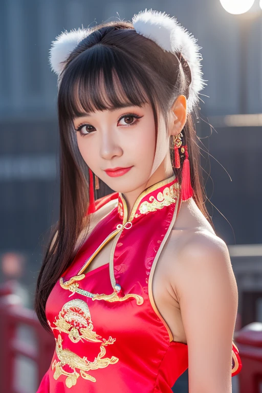 <lora:xiaodan:0.85>, Chinese theme, raw color photo, long shot, realistic, 1girl, a 21-years-old girl, at Tian An Men, Chinese dress, best quality, detailed eyes, beautiful and symmetrical face, slim body, detailed hip, small breast, serious expression, photorealistic, lighting, nighttime, dynamic_color_range