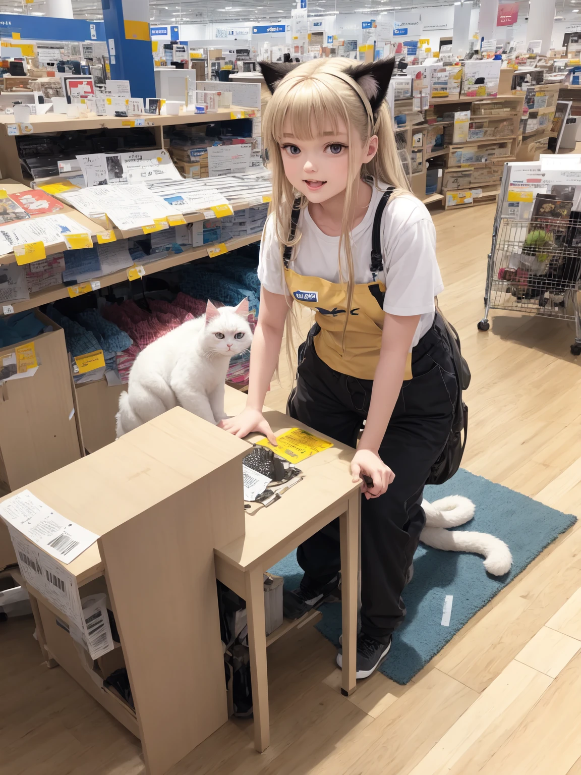 a very cute and fluffy cat working at IKEA