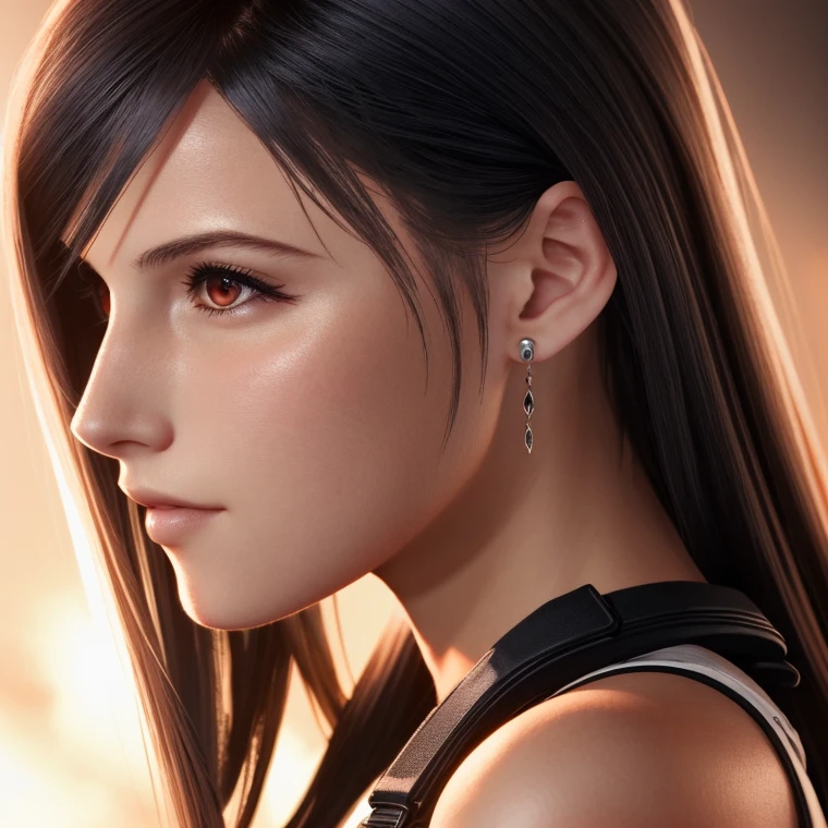 highly detailed photo of Tifa Lockhart posing, final fantasy 7 remake, red eyes, intricate, highres, 8k, detailed hair, detailed skin, masterpiece, very long hair, award-winning photography, sharp focus, dramatic lighting, unreal engine 5, full body shot <lora:tifa lockhart:0.5>,