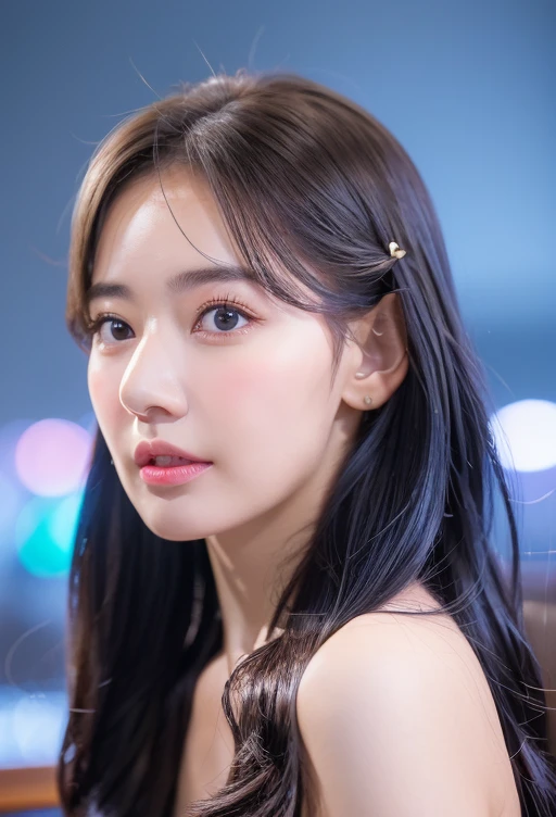 (8k, best quality, masterpiece:1.2), (realistic, photo-realistic:1.37), ultra-detailed, 1 girl,cute, solo,midnight,beautiful detailed sky,detailed cafe,sitting,dating,(nose blush),(smile:1.15),(closed mouth) small breasts,beautiful detailed eyes,floating hair NovaFrogStyle,backless dress