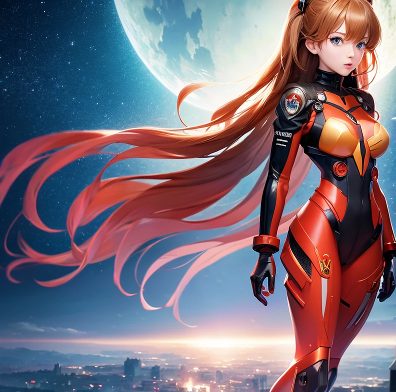 (8k, best quality, masterpiece:1.2), ultra-detailed, Masterpiece, realistic lighting,masterpiece, best quality, masterpiece, official art,extremely detailed CG unity 8k wallpaper,beautiful detailed eyes, light on face, 1girl, Asuka, breasts, pilot_suit, plugsuit, (Sailor suit), gloves, bandage, hair_ornament, bracer, full body, mecha, (battlefield:1.3), (On the giant robot),  <lora:Asuka:1>