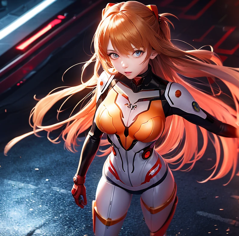 (8k, best quality, masterpiece:1.2), ultra-detailed, Masterpiece, realistic lighting,masterpiece, best quality, masterpiece, official art,extremely detailed CG unity 8k wallpaper,beautiful detailed eyes, light on face, 1girl, Asuka, breasts, pilot_suit, plugsuit, (Sailor suit), gloves, bandage, hair_ornament, bracer, full body, mecha, (battlefield:1.3), (red water), <lora:Asuka:1>