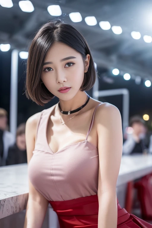 <lora:sze-000002:0.555>(8k, RAW photo, best quality, masterpiece:1.2), (realistic, photo-realistic:1.37), ultra-detailed, 1 girl,cute, solo,beautiful detailed sky,detailed cafe,night,sitting,dating,(nose blush),(smile:1.1),(closed mouth) medium breasts,beautiful detailed eyes,(collared shirt:1.1), bowtie,pleated skirt,(short hair:1.2),floating hair