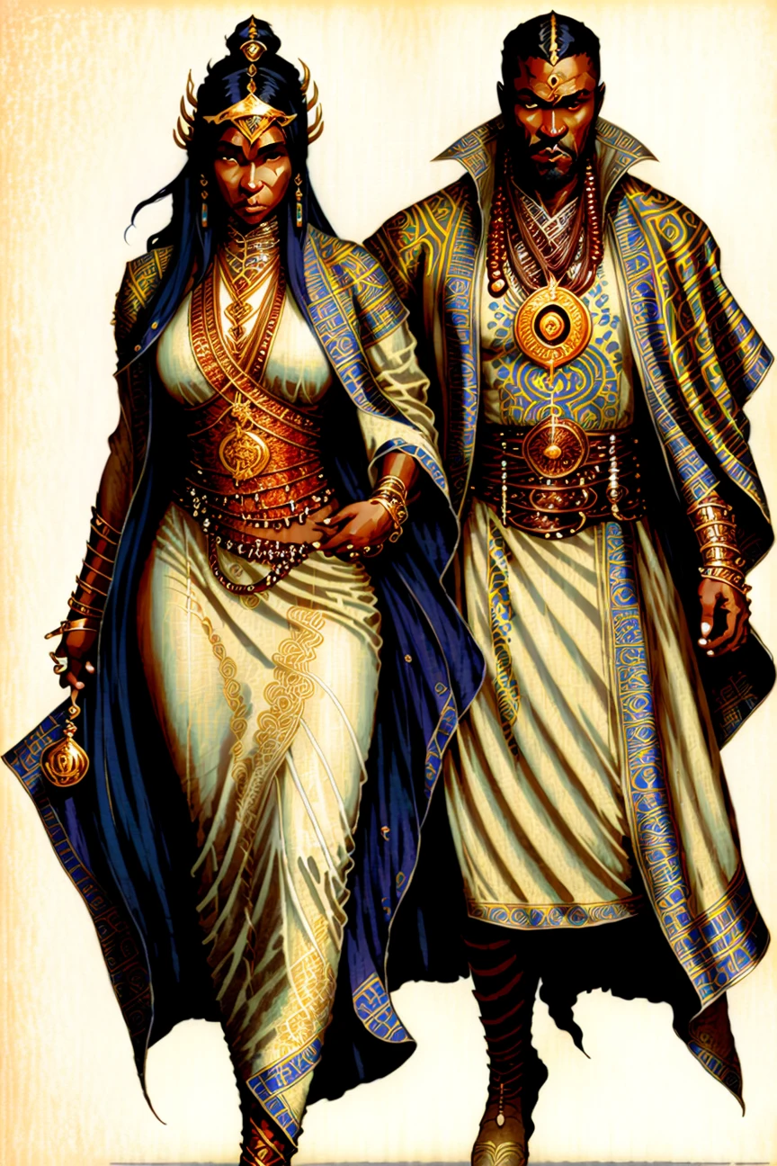 CCDWR illustration artwork with ( full body ) portrait of a beautiful (african ) couple of CCDWR characters
with perfect [ anatomy | silhouette ] and perfect [ solid drawing | body shape | physique ]
wearing royal bluish draped outfits decorated with luxurious golden stamps and embroidery trimmings
,

CCDWR concept [ art | character design | costume design | fashion design ]

(

in ( colorful victorian nouveau ) CCDWR  artstyle
[(by Victo Ngai) |  by James  jean ]
inspired by  (Alphonse Mucha )
),   <lora:LORA_CCDWR_Artstyle_256:1>