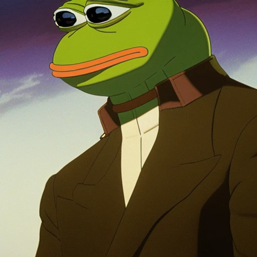 pepe_frog, portrait of a Deliriously happy and screaming Kermit the frog in Society (1989), highly detailed, centered, solid color background, digital painting, artstation, concept art, smooth, sharp focus, illustration, artgerm, donato giancola, Joseph Christian Leyendecker, Les Edwards, Ed Repka, WLOP, Artgerm , by studio ghibli , cartoon, <lora:pepe_frog:1>