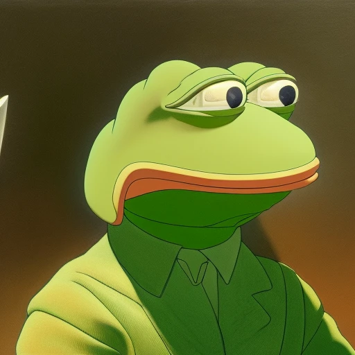 pepe_frog, portrait of a Deliriously happy and screaming Kermit the frog in Society (1989), highly detailed, centered, solid color background, digital painting, artstation, concept art, smooth, sharp focus, illustration, artgerm, donato giancola, Joseph Christian Leyendecker, Les Edwards, Ed Repka, WLOP, Artgerm , by studio ghibli , cartoon, <lora:pepe_frog:1>
