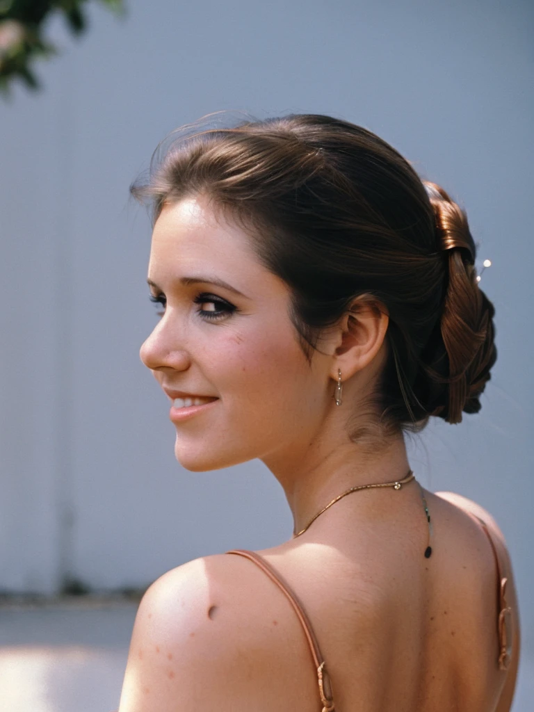 (((side shot))), shot of 18 year old Carrie Fisher ((braless)) walking down a street alone, (((1970s))) extremely high quality RAW photograph, detailed background, intricate, Exquisite details and textures, highly detailed, ultra detailed photograph, warm lighting, artstation, 4k, sharp focus, high resolution, detailed skin, detailed eyes, 8k uhd, dslr, low harsh lighting, high quality, film grain, Fujifilm XT3,