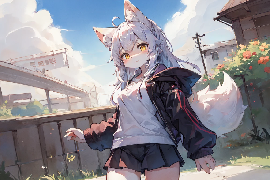 wolf_girl,detailed_fluffy_fur,kemono,uploaded_on_e621,anthro,furry_female,long_hair,masterpiece,best quality,solo,1girl.
floating_island. <hypernet:furry_kemono:0.45>