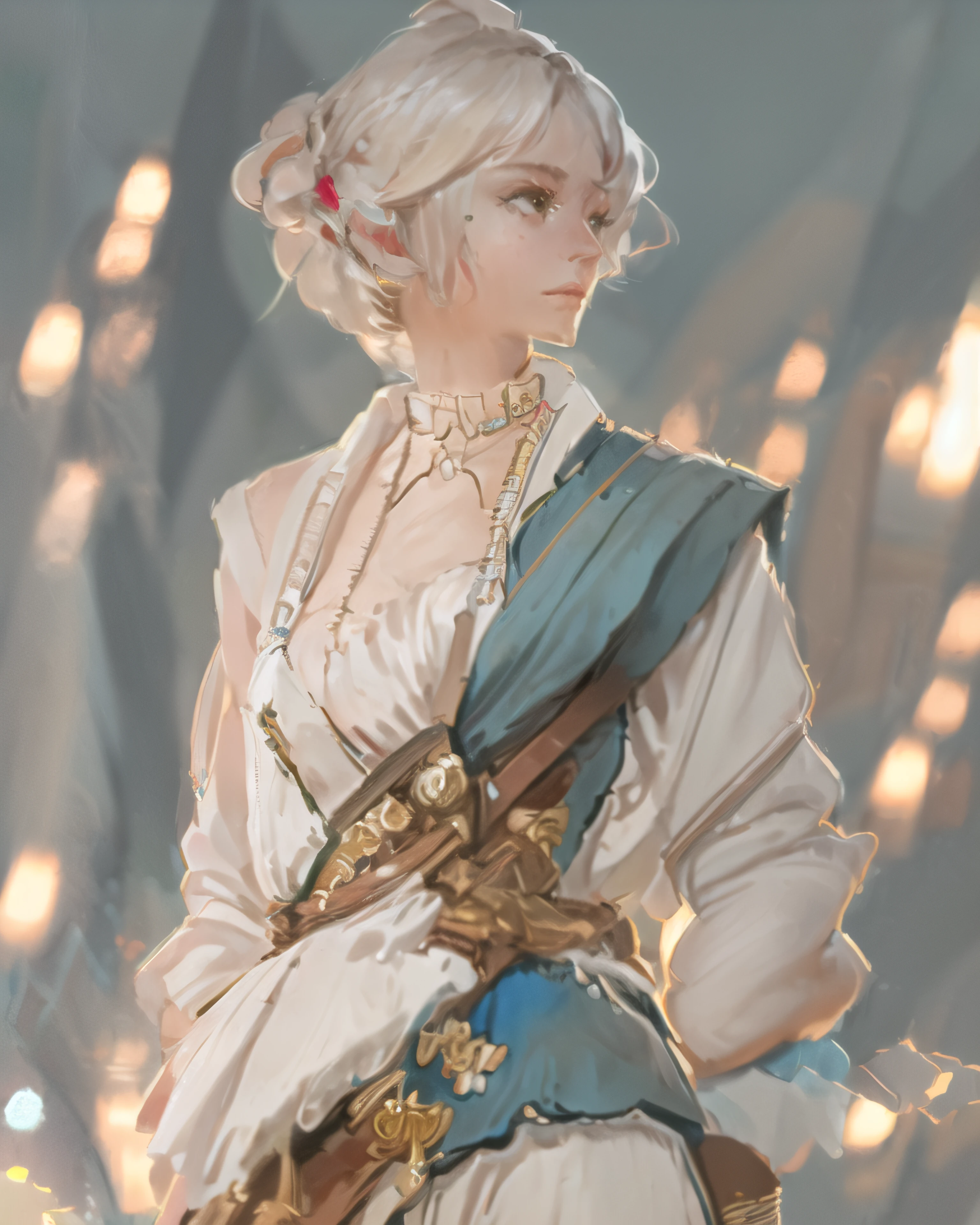 DBfantasyart, masterpiece, 1girl, 8K resolution, cinematic render of beautiful sexy female character design, adventurer, fashionable, concept art, messy hair, highly detailed, smirk