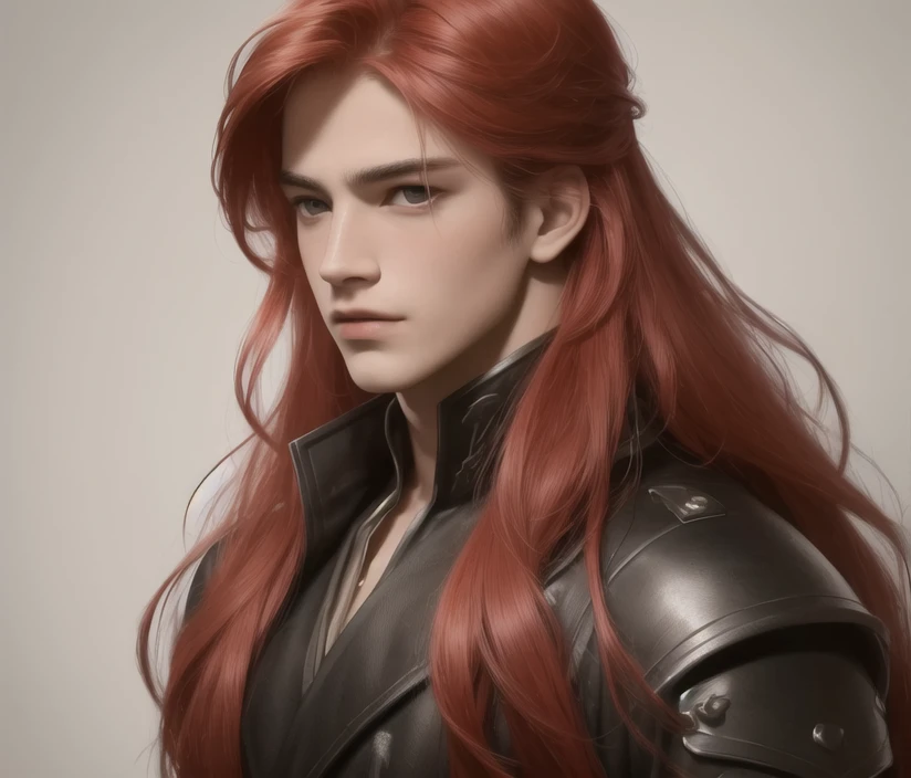 masterpiece, best quality, highres, Man with long red hair,young,Handsome face,(Lateral face) ,solo,<lora:GFman-000002:1>