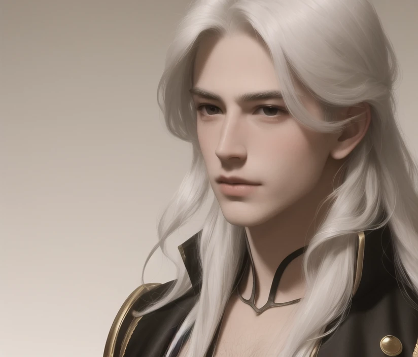 masterpiece, best quality, highres, Man with long white hair,young,Handsome face,(Lateral face) <lora:GFman-000002:1>