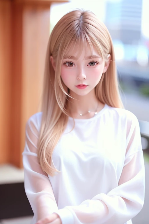 best quality, white skin, real human skin, (detailed face), oval face, pores, ultra high res, 1girl, slim, (looking at viewer with a serene and goddess-like happiness:1.2), ( lipgloss, eyelashes, gloss-face, best quality, ultra highres, Broad lighting, natural shading), oversized jacket, fashion shirt, cityscape, <lora:EastAsiaDollLikeness_V4:0.85>