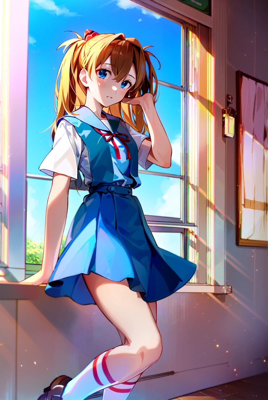 NSFW，masterpiece, best quality,  POV，look at viewer，1girl, solo, kinomoto sakura, two side up，pleated skirt, shirt,standing，tomoeda elementary，windy up skirt，white panties，park