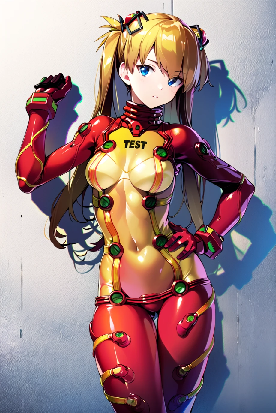 ((masterpiece,best quality, detailed)), against wall,
<lora:AsukaV1-000016:0.8>, souryuu asuka langley, test plugsuit, headgear