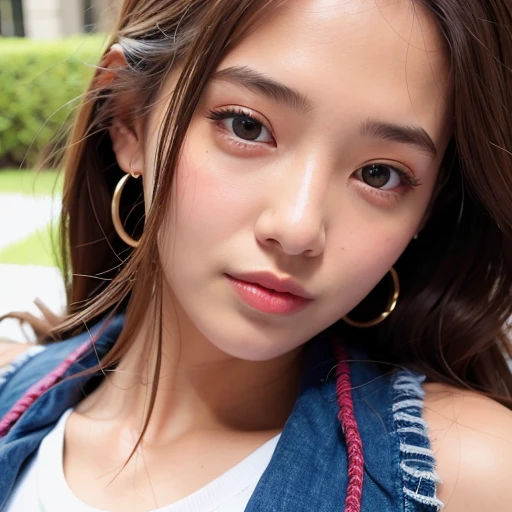 (((whole body))), (goddess-like happiness:1.2), Kpop idol, Koean mix, (RAW photo:1.2), (photorealistic:1.4), (masterpiece:1.3), (intricate details:1.2), delicate, beautiful detailed, (detailed eyes), (detailed facial features), ((varsity jacket with tshirt inside:1.5)), tall female, petite, small breasts, narrow waist, skin tight, (looking_at_viewer), from_front, big circle earrings, slim_legs, (skinny), (best quality:1.4), (ultra highres:1.2), cinema light, outdoors, (extreme detailed illustration), (lipgloss, eyelashes, best quality, ultra highres, depth of field, caustics, Broad lighting, natural shading, 85mm, f/1.4, ISO 200, 1/160s:0.75), <lora:TWbabe1:0.6>