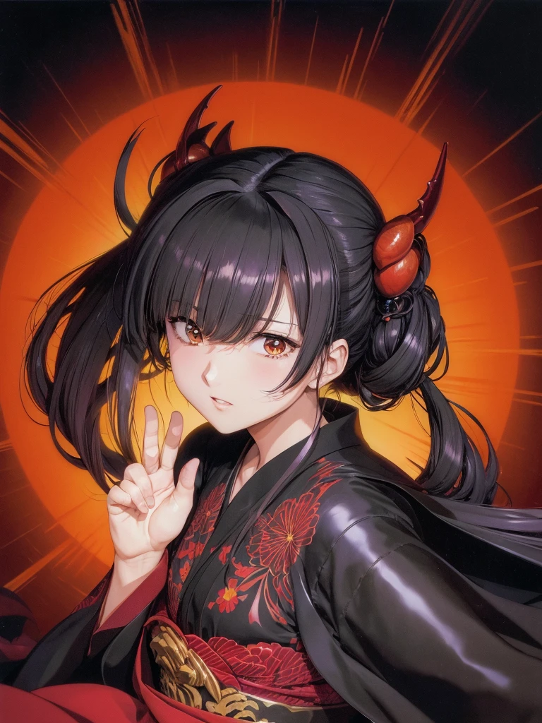 <lora:urushisato_v15:1.0> (urushisato:1.0),
dynamic pose, painting, best quality, masterpiece, 1girl, elaborate yukata, devil-hunter woman summoning eclipse, black showa-era hair, dark background, ritual, ryokan