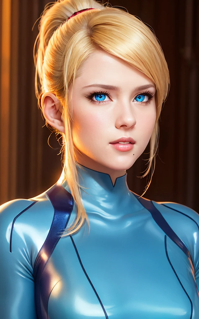 unparalleled masterpiece, ultra realistic 8k CG, perfect artwork, ((perfect female figure)), mature female, milf, narrow waist, looking at viewer, seductive posture, sexy pose, alluring, clean, beautiful face, pure face, pale skin, divine goddess, ((shiny skin)), (((skindentation))), delicate pattern, intricate detail, (rich:1.4), prestige, gorgeous, luxury, royal palace, jewelry, gem, gold, silver, diamond, glint, sapphire, ruby, emerald, pearl, amber, obsidian <lora:samus:0.5>, samus, mole, (((portrait))), (((zero suit))), ponytail, (blue eyes)