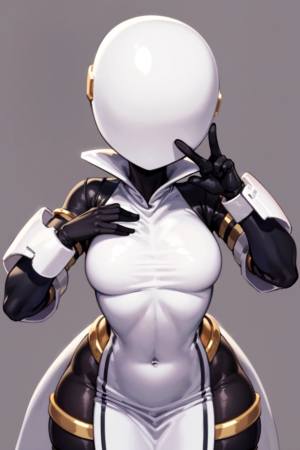 1girl, solo, standing, bodysuit, skin tight, helmet, gloves, boots, breastplate, white armor, ((pelvic curtain)), simple background, ((portrait, upperbody)), facing viewer, looking at viewer, blush, blush stickers, heart, pose