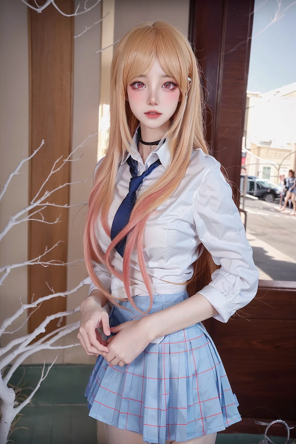 (((school uniform))),<lora:KitagawaMarin:0.9>,ulzzang-6500-v1.1,(raw photo:1.2),((photorealistic:1.4))best quality ,masterpiece, illustration, an extremely delicate and beautiful, extremely detailed ,CG ,unity ,8k wallpaper, Amazing, finely detail, masterpiece,best quality,official art,extremely detailed CG unity 8k wallpaper,absurdres, incredibly absurdres, huge filesize, ultra-detailed, highres, extremely detailed,beautiful detailed girl, extremely detailed eyes and face, beautiful detailed eyes,light on face,cinematic lighting,1girl,see-through,full body,full-body shot,looking at viewer,outdoors