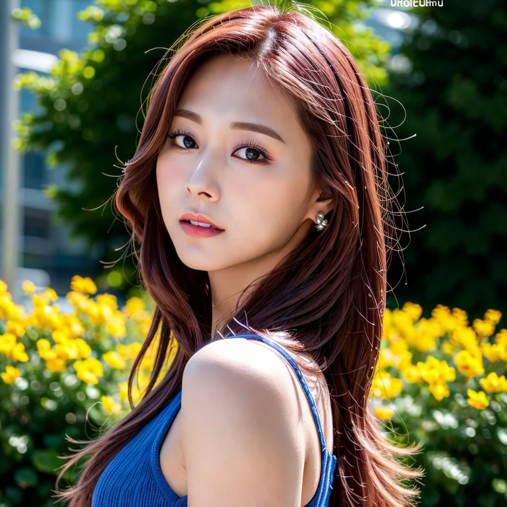 girl, (8k, best quality, masterpiece:1.2), (realistic, photo-realistic:1.37), ultra-detailed, 1 girl, solo, look at viewer, long hair, wind, deep V dress, yellow background, (upper body), necklace, ulzzang-6500-v1.1:0.2,(Kpop idol),twtzuyu, ((<lora:Twice_Tzuyu_v1.0:0.7>))
