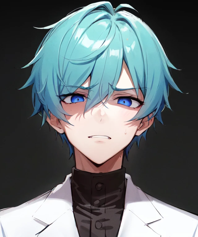 1boy, wte_hair, blue_eyes, <lora:Intense_GlarerV2:1>, intenseglare, shaded_face, shadow_over_eyes, disgust, glare, sadist, empty_eyes, eye_glint