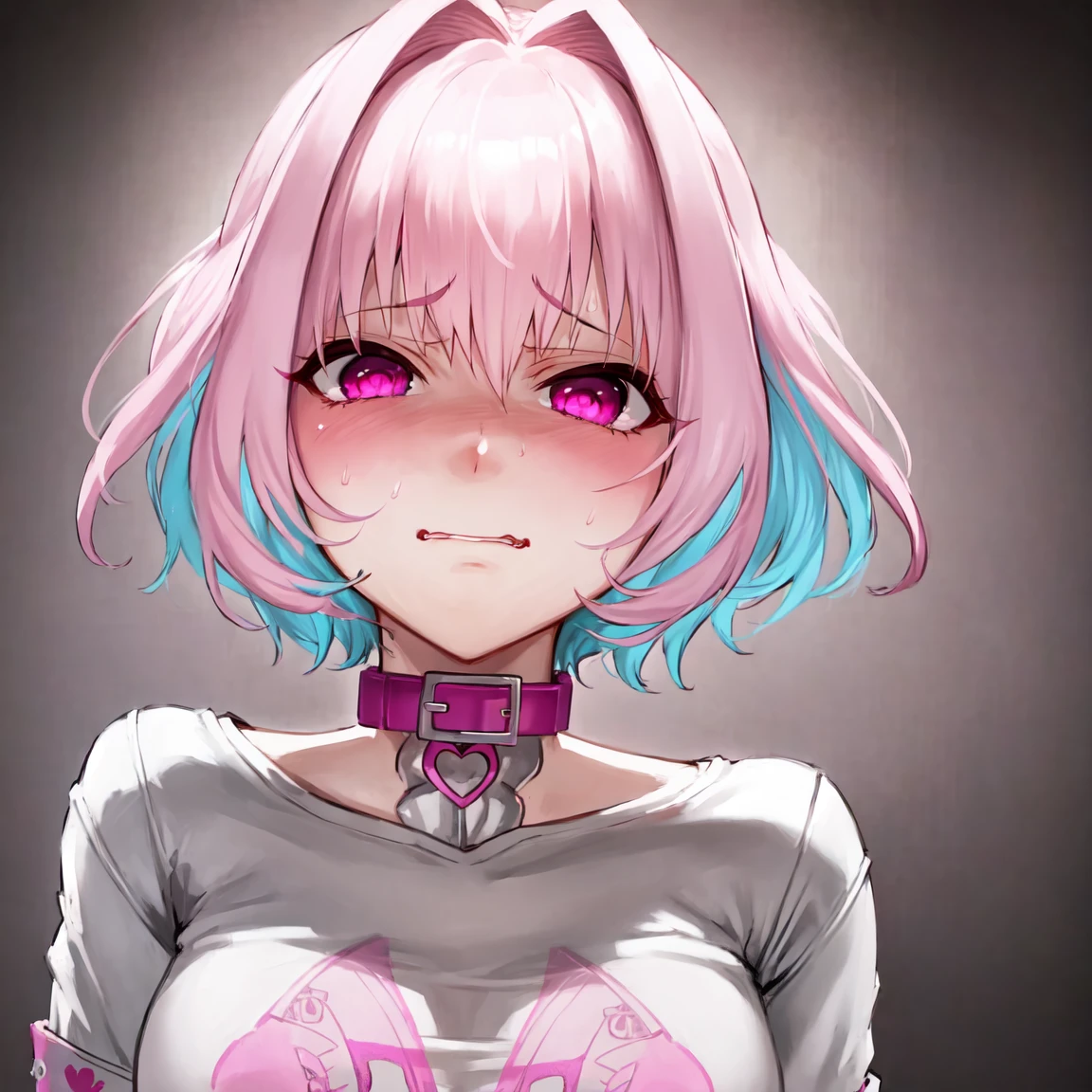 <lora:YumemiRiamuV4-000003:1>, YumemiRiamu, 1girl, yumemi_riamu, naked_shirt, Skeleton_print, <lora:Intense_GlarerV2:1>, intenseglare, shaded_face, disgust, glare, sadist, glowing_eyes