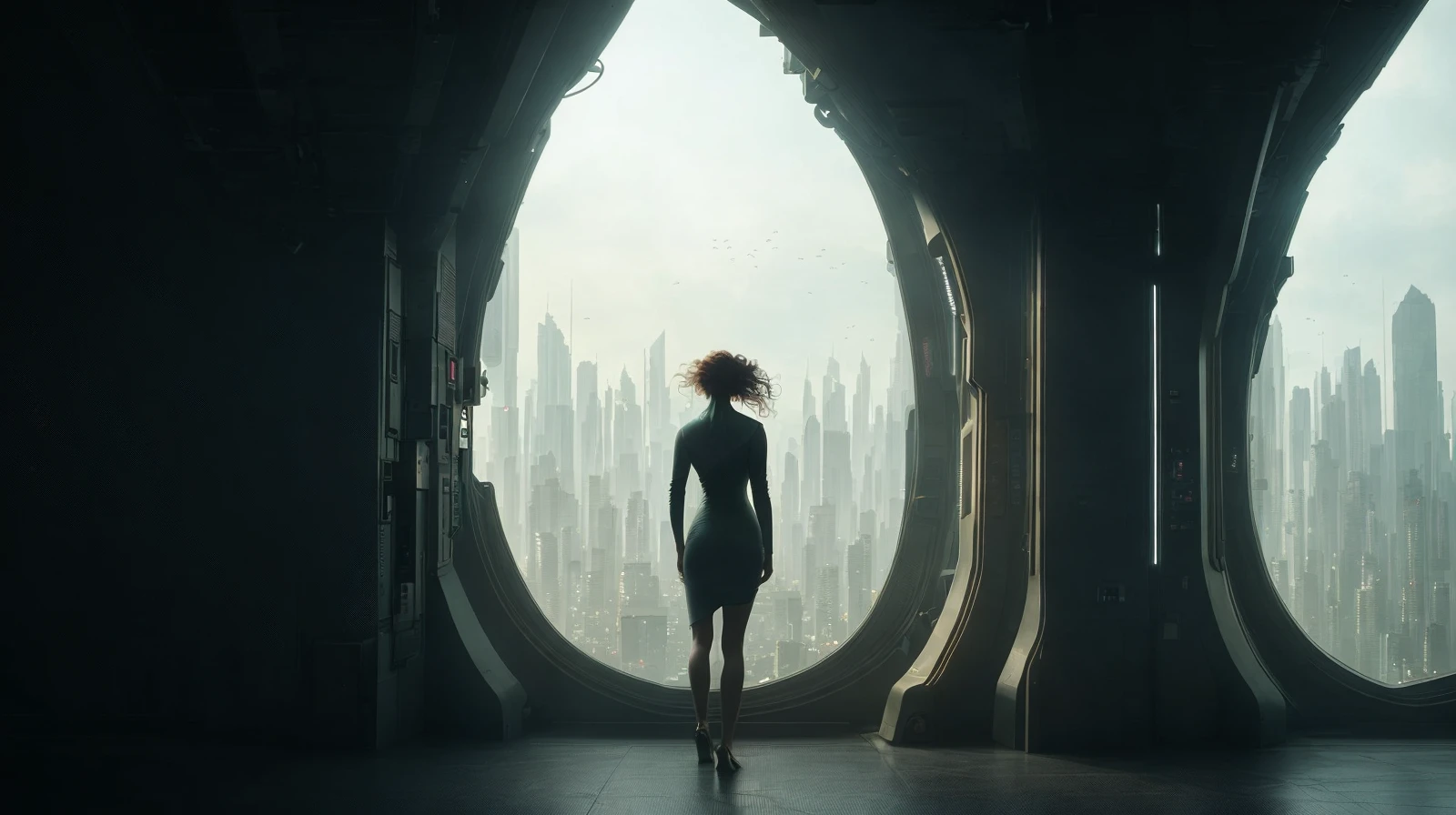 abstract colors, texture, film grain, skin pores:0.1 intricate dramatic portrait of a beautiful windblown scifi scientist standing on a balcony overlooking a futuristic (solarpunk)1.2 city, foggy morning, cinematic still frame, blade runner 2049, punk hair style, altered carbon, (analog style)1.3 (film grain)1.3, stephan martiniere Wadim Kashin Simon Stalenhag michal karcz ismail inceoglu