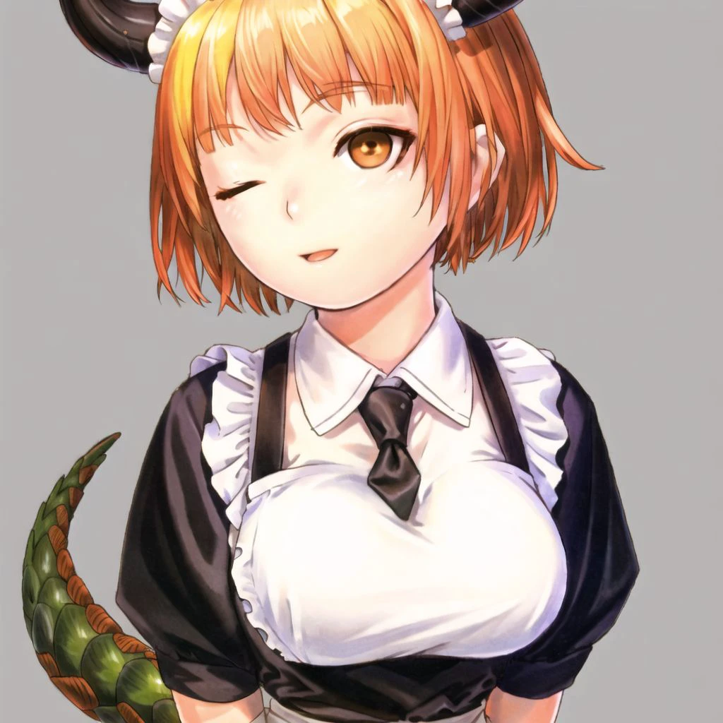 <lora:range_murata2:1>, murata renji, range murata,

<lora:dragongirl-1_dragongirl-2__dragongirl-3_dragongirl-4--retro_ham_avas_jun_rifl--09-01:1.2>, (dragon girl:1.2), dragon horns, tail, 1girl, apron, bangs, blonde hair, breasts, dragon girl, dragon horns, dragon tail, gloves, horns, large breasts, looking at viewer, maid, maid headdress, necktie, one eye closed, open mouth, orange eyes, shirabe shiki, shrugging, simple background, solo, tail, white background