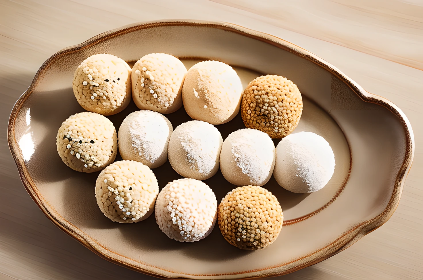 a plate of millet mochi, ((masterpiece)),illustration,high detail, soft lighting, delicious, colorful, aesthetically pleasing, trending <lora:CommonTaiwaneseFood_24:1>