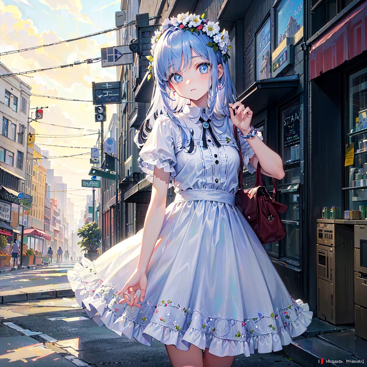 (masterpiece,best quality,ultra-detailed:1.6),illustration,
(solo,1girl,beautiful detailed eyes:1.2),
city,street,