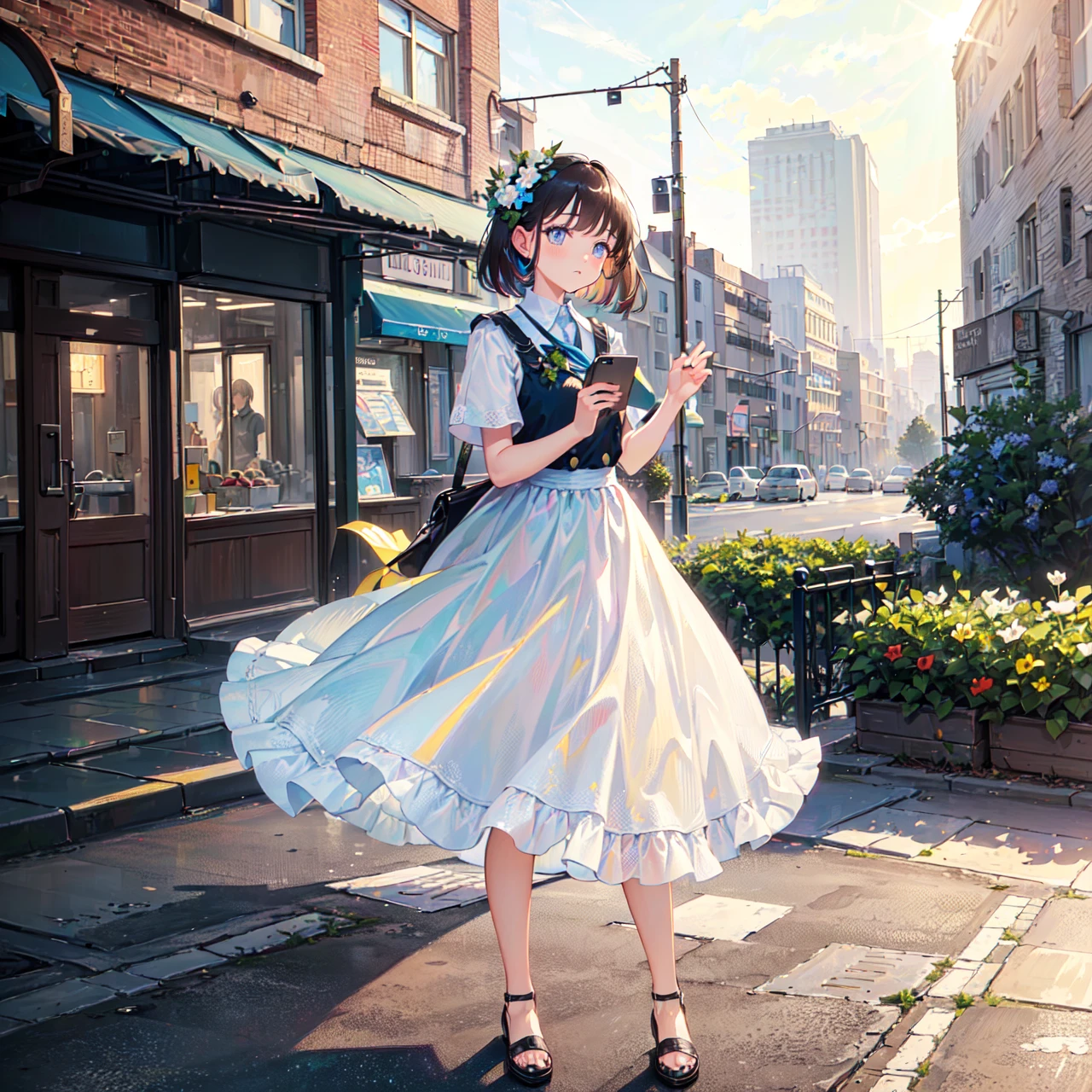 (masterpiece,best quality,ultra-detailed:1.6),illustration,
(solo,1girl,beautiful detailed eyes:1.2),
city,street,