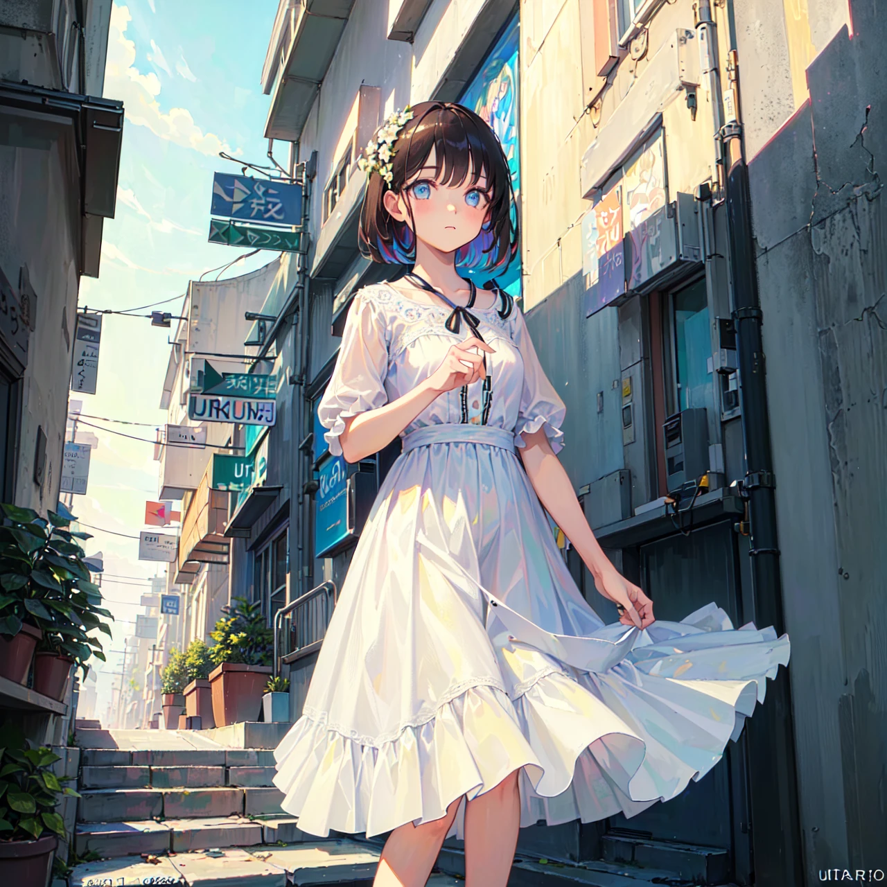 (masterpiece,best quality,ultra-detailed:1.6),illustration,
(solo,1girl,beautiful detailed eyes:1.2),
city,street,