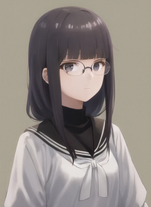 masterpiece, best quality, high quality, 1girl, solo,, glasses, round eyewear, upper body, <lora:glasses-f:1>, <lora:gundouMisuzuTomoChanIs_v05:0.6>, gundou_misuzu, expressionless,