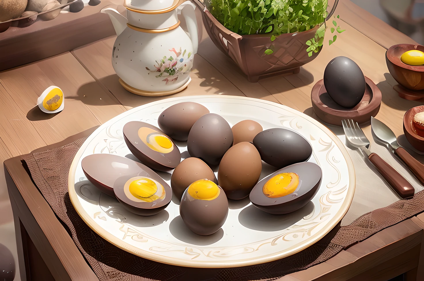 a plate of iron eggs, yolk, <lora:CommonTaiwaneseFood_24:1>, beautiful studio soft light, rim light, amazing, finely detail, masterpiece,best quality,official art, best quality, masterpiece, illustration