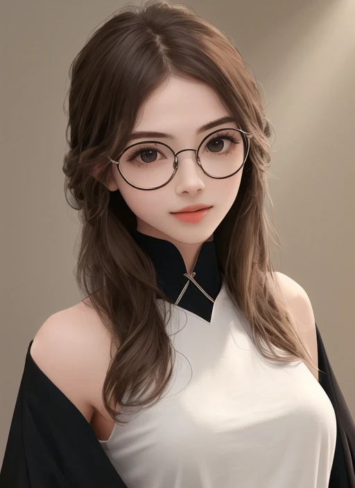 masterpiece, best quality, high quality, 1girl, solo, round eyewear, upper body, glasses <lora:glasses-f:1>