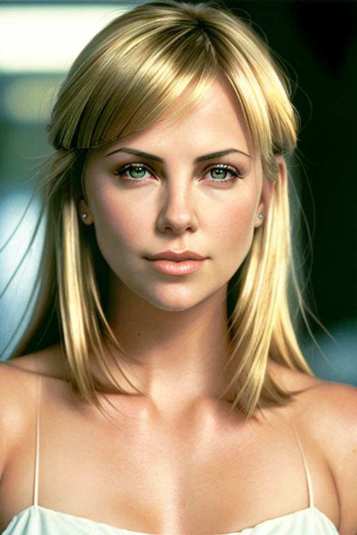 (charlizetheron_ti-1650:0.99), long hair, hyper realistic photograph, detailed face, film grain, Kodak portra 800, f1.8,golden hour,