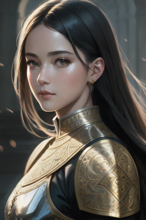 (masterpiece), (extremely intricate), portrait of a girl, the most beautiful artwork in the world, (medieval armor), metal reflections, professional oil  painting by Ed Blinkey, Atey Ghailan, Jeremy Mann, Greg Manchess, Alex Gray, trending on ArtStation, trending on CGSociety, intricate, high detail, sharp focus, dramatic, award winning matte drawing cinematic lighting octane render unreal engine volumetrics dtx