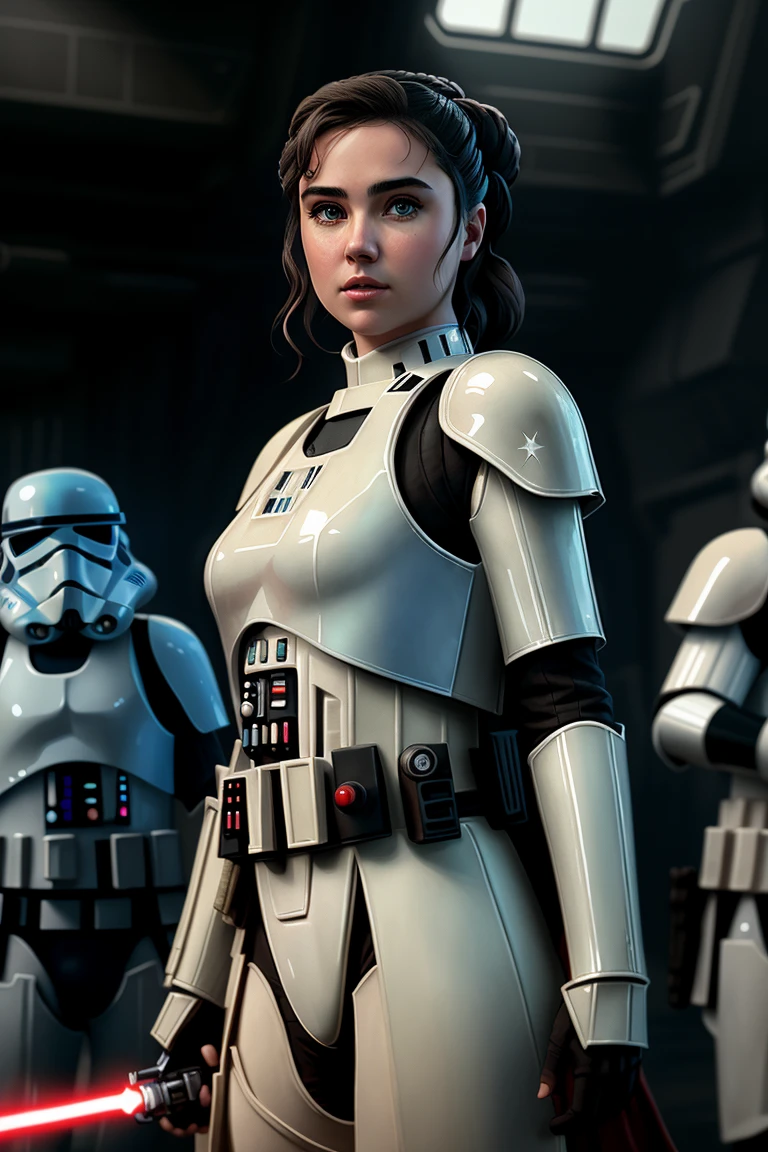 picture of (jencon90s:0.99), a woman as a sexy jedi master, modelshoot style, (extremely detailed CG unity 8k wallpaper), photo of the most beautiful artwork in the world, professional majestic oil painting by Ed Blinkey, Atey Ghailan, Studio Ghibli, by Jeremy Mann, Greg Manchess, Antonio Moro, trending on ArtStation, trending on CGSociety, Intricate, High Detail, (Sharp focus:1.1), dramatic, photorealistic painting art by midjourney and greg rutkowski, (natural light:1.1), (star wars ship interior:1.3), ((stormtroopers in the background)), (looking at viewer), (detailed eyes:1.2), (wielding a lightsaber:1.1), (revealing jedi attire:1.3),  (defiance512:1.2), fight scene, (closeup:1.1)