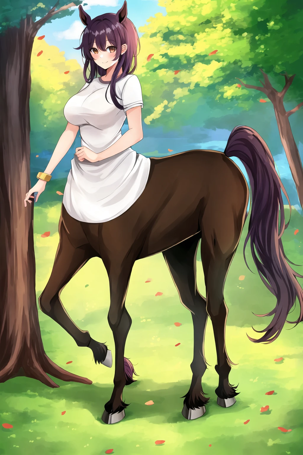 ((masterpiece)),(best quality), sadako_yamamura,red eyes, white dress ,<lora:Sadakobest:0.8>,  <lora:centaurConcept_V1:1>,centaur,